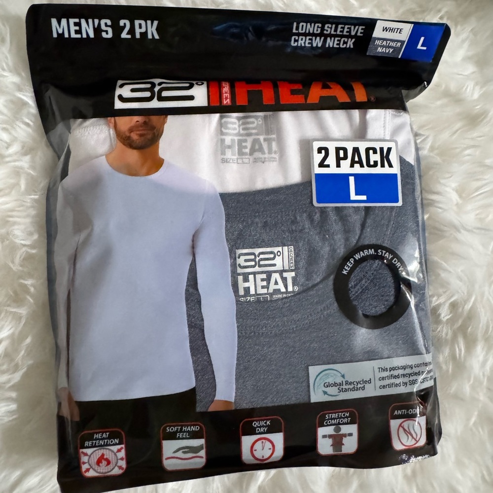 2-Pack '32 DEGREES' Long Sleeve Crew Neck L T-Shirt - new